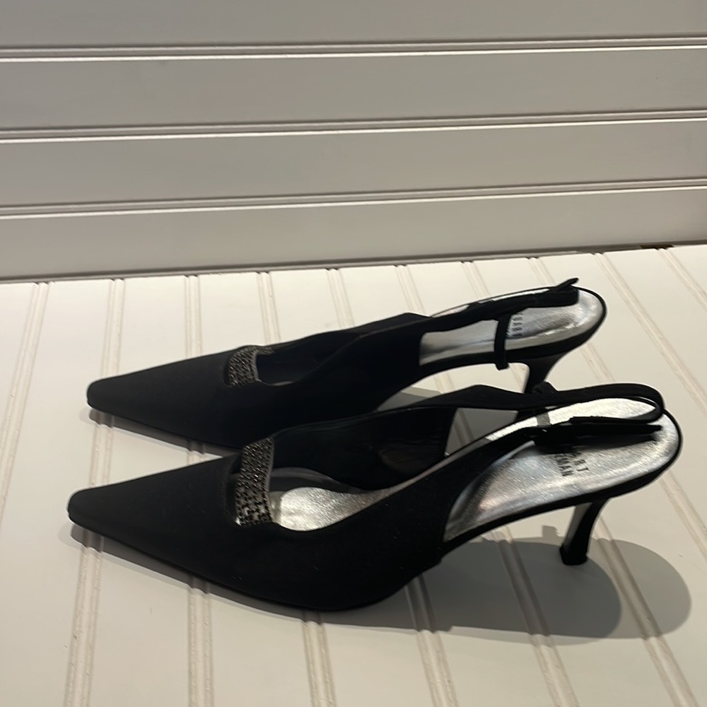 Stuart Weitzman fabric jeweled black sling back heels size 10